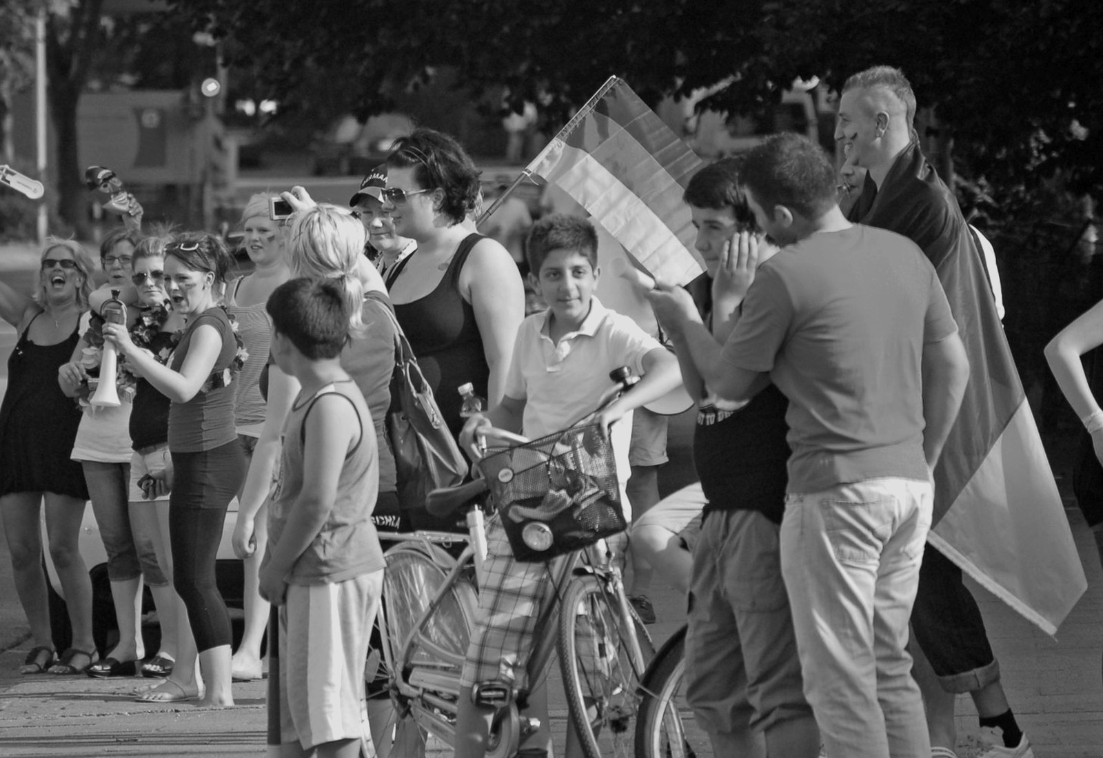 Football fans gathered around a match memory